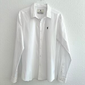 Father Sons Stretch Slim Fit Shirt Men Size XL White Long Sleeve Preppy Logo